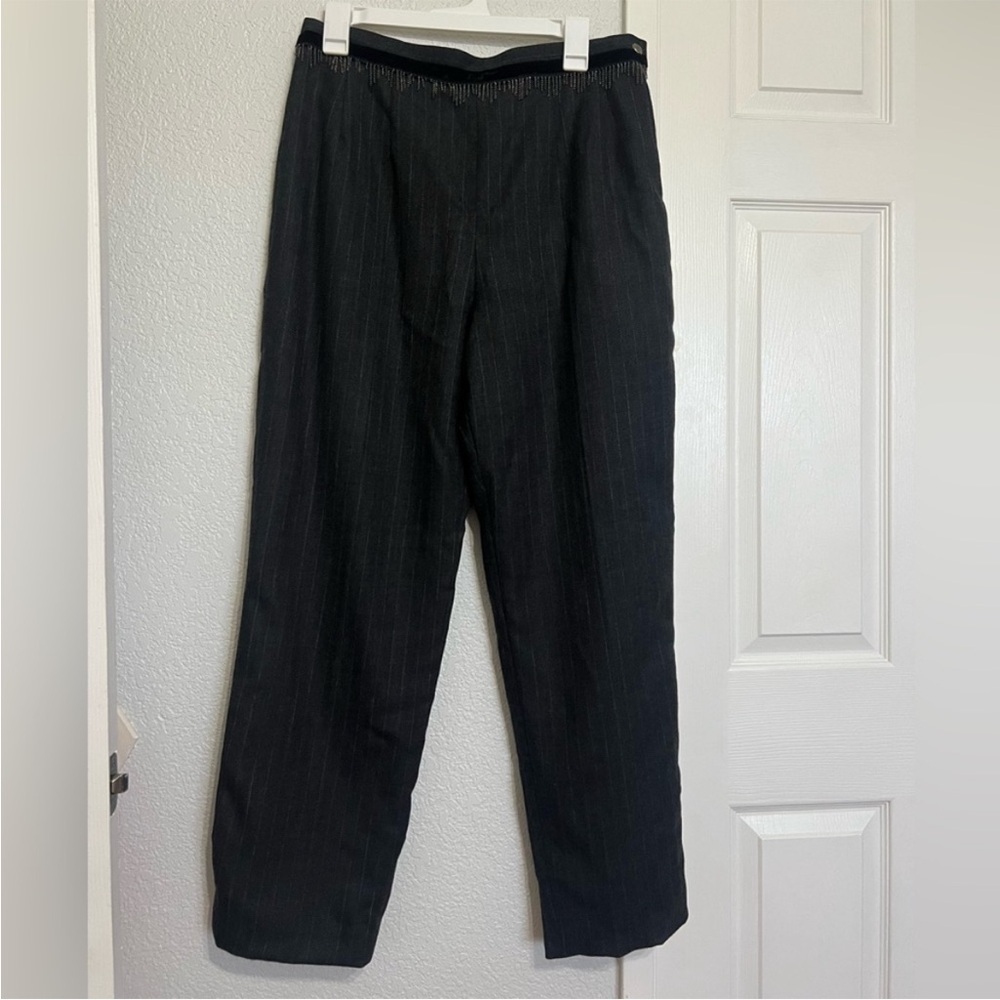Vintage Harve Benard Charcoal Pinstripe Trousers with Fringe